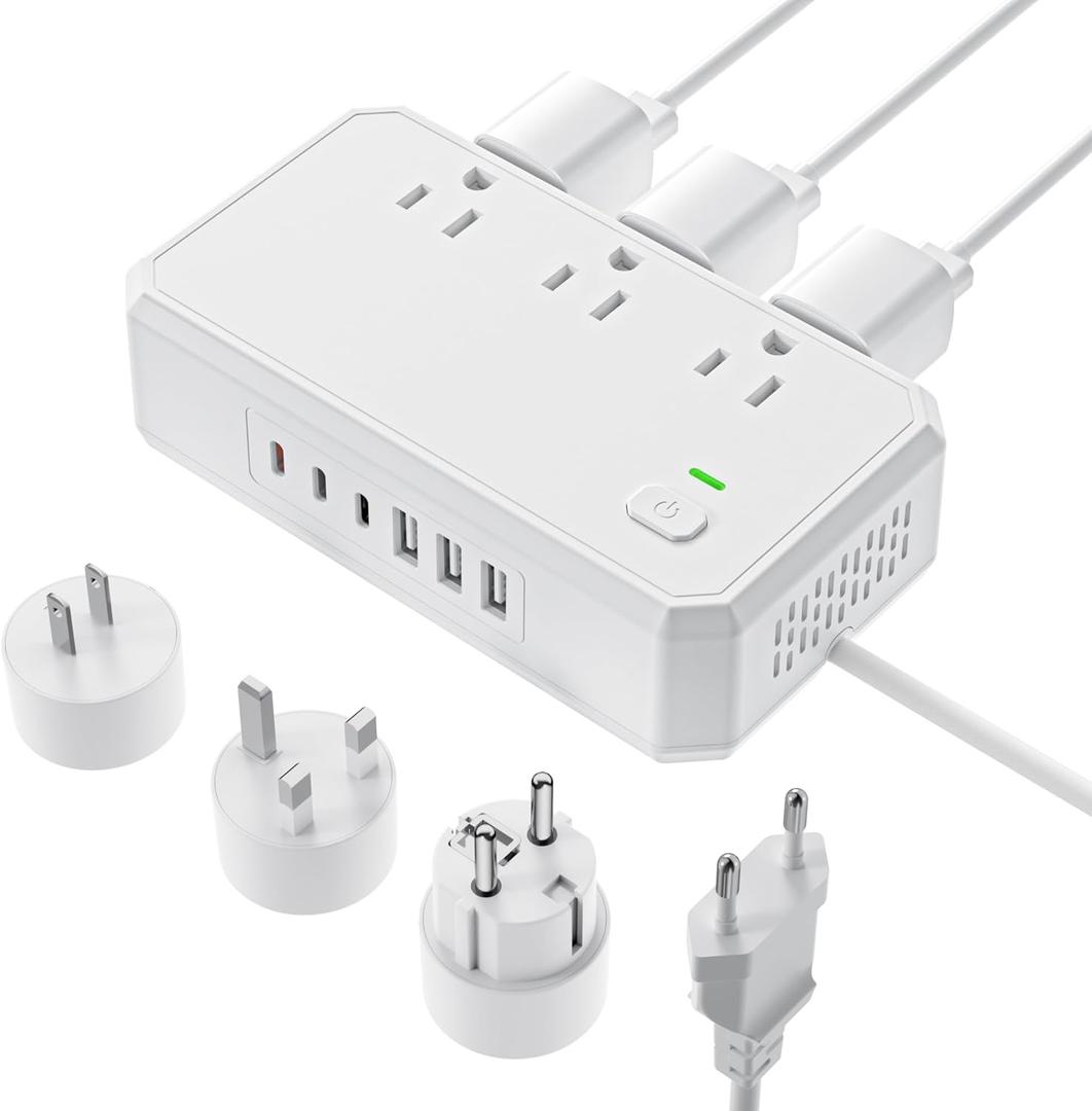 US to Europe Travel Adapter 220V to 110V Voltage Converter with 4.5A 6-Port USB Charging and UK/AU/US/EU Worldwide Plug Adapter