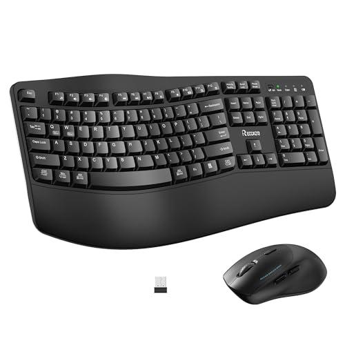 Wireless Keyboard and Mouse Combo,2.4G Full Size Wave Keys Ergonomic Keyboard with Wrist Rest for Natural Typing, 3 DPI Adjustable Ergonomic Silent Mouse for Computer/Laptop/Windows/Mac (Black)