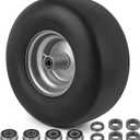 LotFancy 13x6.50-6 Flat Free Lawn Mower Tire and Wheel, 3/4" or 5/8" Bearings, 5.5" Centered Hub, Smooth Tread Tire for Zero Turn Mowers