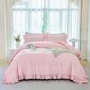 ANGIYUIN Pink Girls Comforter Sets Full Size 5 Pieces Shabby Chic Ruffle Kids Bed in A Bag with Sheets Farmhouse Soft Fluffy Bedding Comforter Sets with Pillowcases(Pink Full)