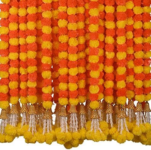 DIYANA IMPEX Marigold Garland for Decoration 5 Pcs of 5 feet Long Strands Artificial Marigold Flowers with Bell, Indian Décor for Pooja/Diwali Decorations/Christmas (Orange + Yellow) DIYANA IMPEX Marigold Garland for Decoration 5 Pcs of 5 feet Long Strands Artificial Marigold Flowers with Bell, Indian Décor for Pooja/Diwali Decorations/Christmas (Orange + Yellow)
