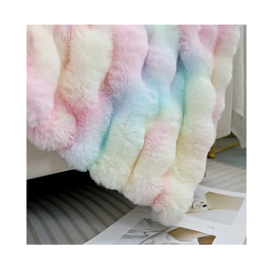 Luxury Faux Fur Throw Blanket, Plush Textured Design Bubble Blanket, Soft Cosy Cover for Sofa and Bed,Gift for Women Girls Kids and Children (Rainbow, Twin (63" x 79"))