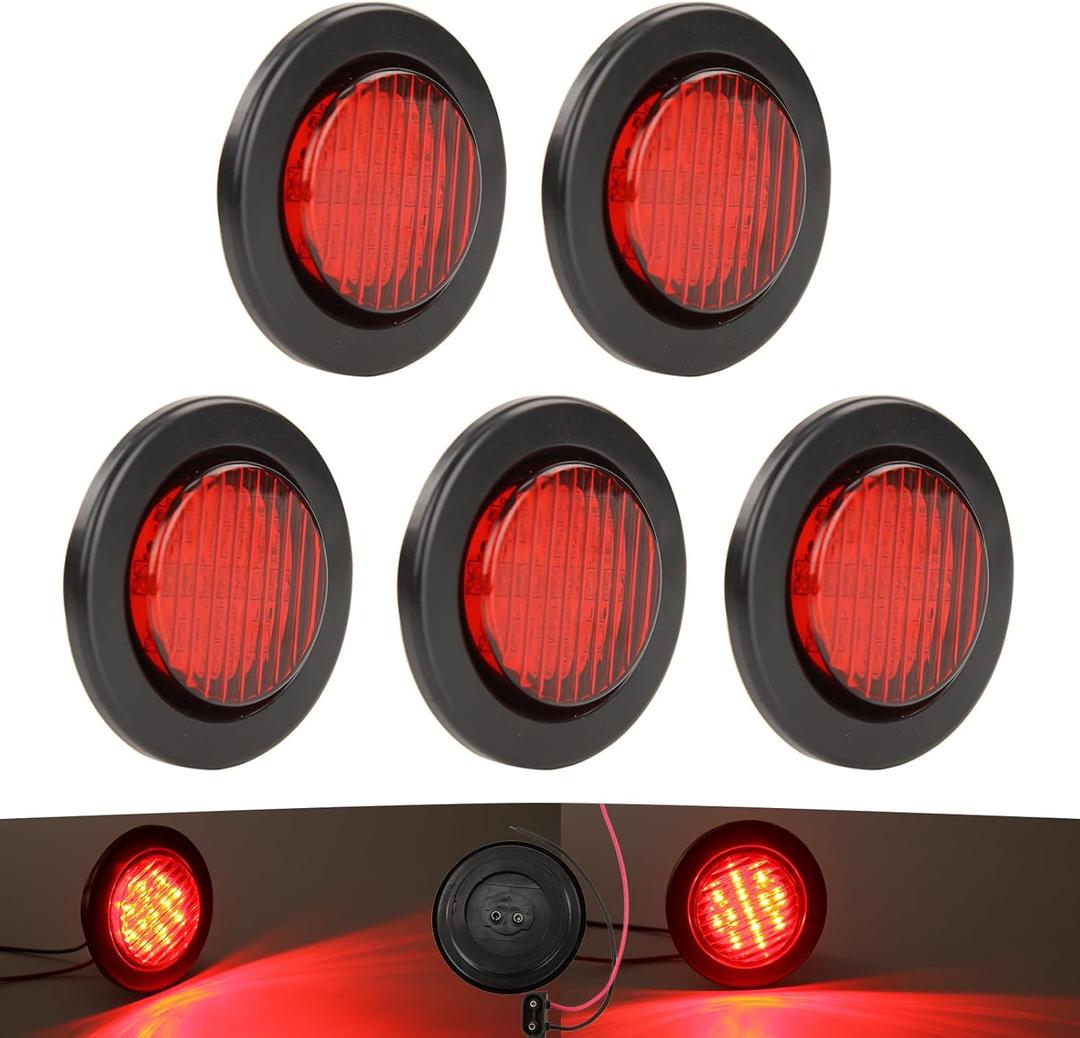 NEW SUN Premium 2.5" Round LED Trailer Lights, 13 Red LEDs Side Marker Lights, Clearance Lights Kits with Grommet & 2-Pin Plug - Universal for Trucks, Trailers, Rvs, Camper, 5 Pcs