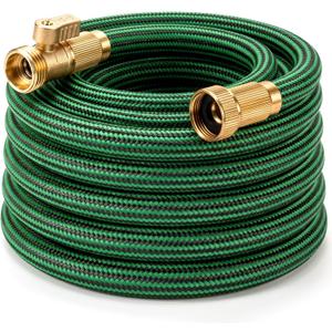 Garden Hose 25 ft NON-EXPANDABLE Water Hose, Flexible & Lightweight Kink Resistant Hybrid Hose, Leak-Proof Heavy Duty, Super Durable Fabric with 3/4" Solid Brass Connectors (Green)