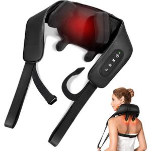 Neck Massager for Neck Pain Relief, 4D Deep Kneading Massagers with 6 Massage Nodes, Cordless Shiatsu Neck and Shoulder Massage Pillow with Heat for Neck, Traps, Back & Leg, Gifts
