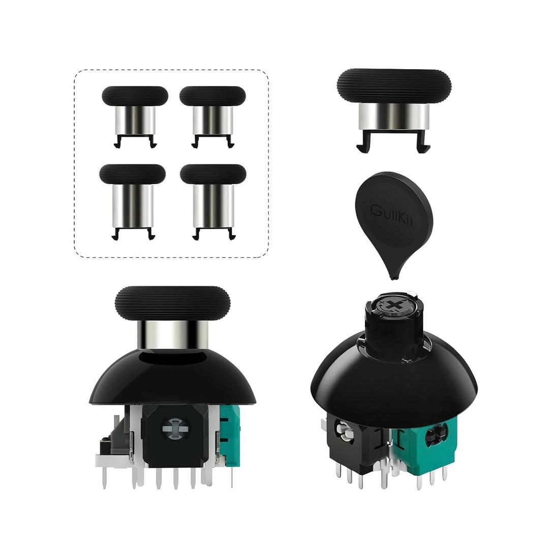 AKNES GuliKit TMR Electromagnetic Joysticks Compatible with Xbox Series SX/Elite 2 Controller, 720 Adjustable Tension Stick Replacement, with 3 Pairs Height Thumbstick Caps