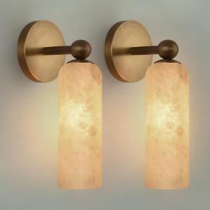 Alabaster Wall Sconce with Solid Brass, 12.4 Inches, Set of 2, 12.4 Inches-2 Pack