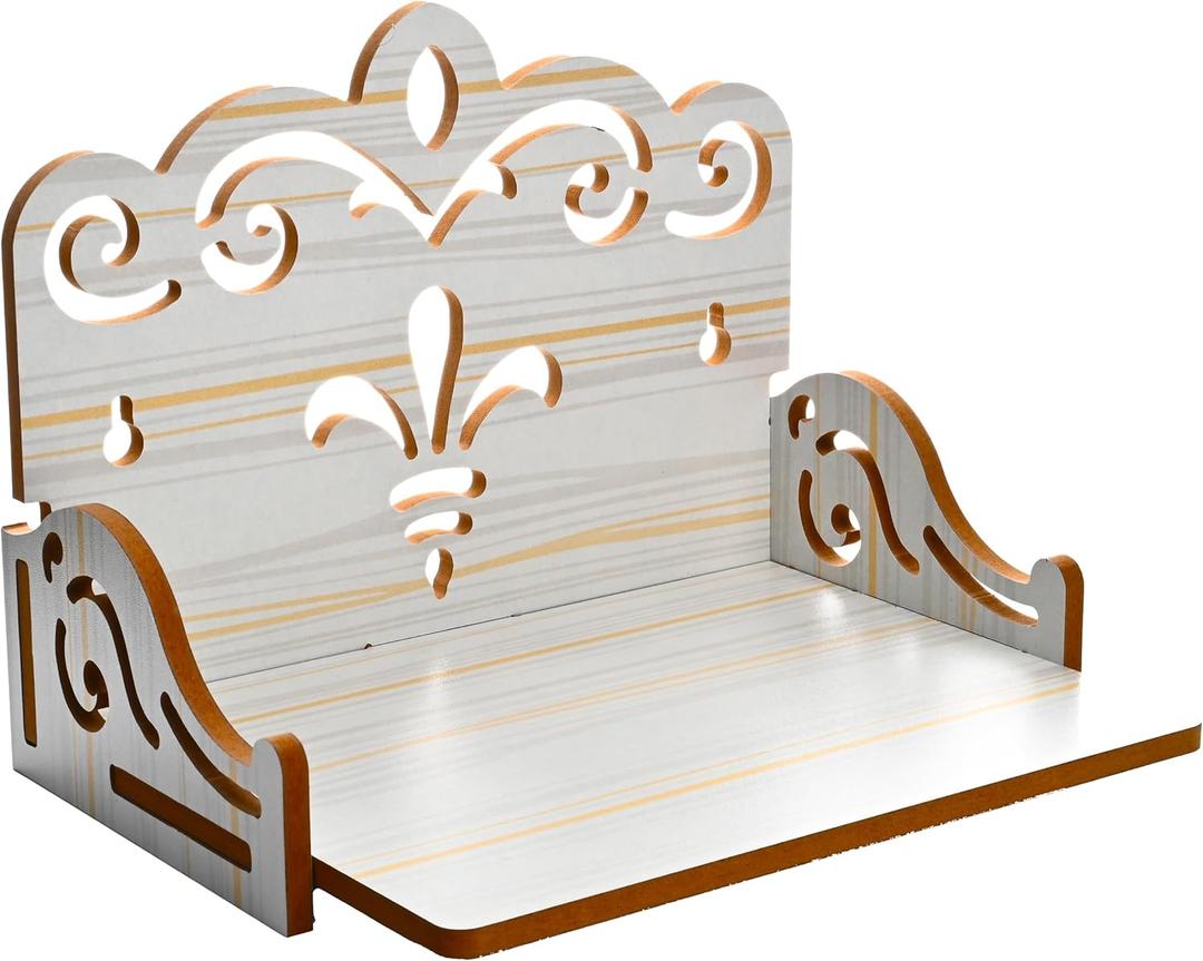 Wooden Wall Mounted Hanging Table top Temple Pooja Mandir God Stand Shelf for Storage and Idols Decoration for Home Office and Gifting (White)