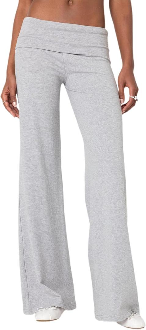 Lounge Yoga Pants for Women Fold Over Low Waist Wide Leg Sweatpants Flare Leggings Bell Bottoms Y2K Foldover Pants (Medium, Gray)