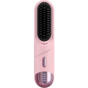 Go Brush Pro 2025 Hair Straightener Brush 300 Million Negative Ionic Portable Hair Straightener Comb for Women with 4 Temps Fast Heating MCH Ceramic Coating Smooth Frizz-Free Hair Pale Pink