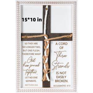 A Cord of Three Strands Wedding Sign 15x10 Inches - Unity Rope Cross Braid for Ceremony with Bible Verses, Rustic Wedding Unity Ideas, Anniversary Religious Marriage Gifts for Couple, Christian