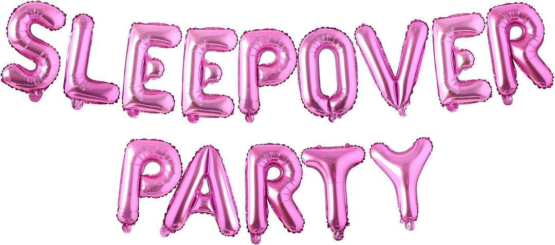 Sleepover Party Supplies for Girls - Hot Pink Sleep Over Letter Foil Balloons, Balloon Decorations for Girl Slumber Night Out Pajamas Party