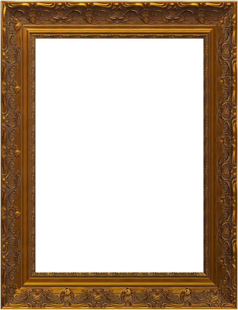 Hand-Carved Ornate Gold Baroque Picture Frame, 16x20 Inch, Solid Wood Antique Style Floral Scroll Border for Canvas Paintings, Wall Art Decor for Living Room Study