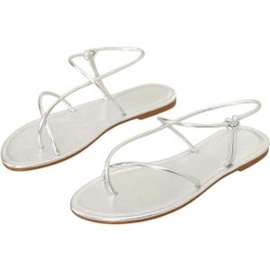 GORGLITTER Women's Metallic Strappy Flat Sandals Open Toe Dressy Summer Beach Thong Slides (9.5)