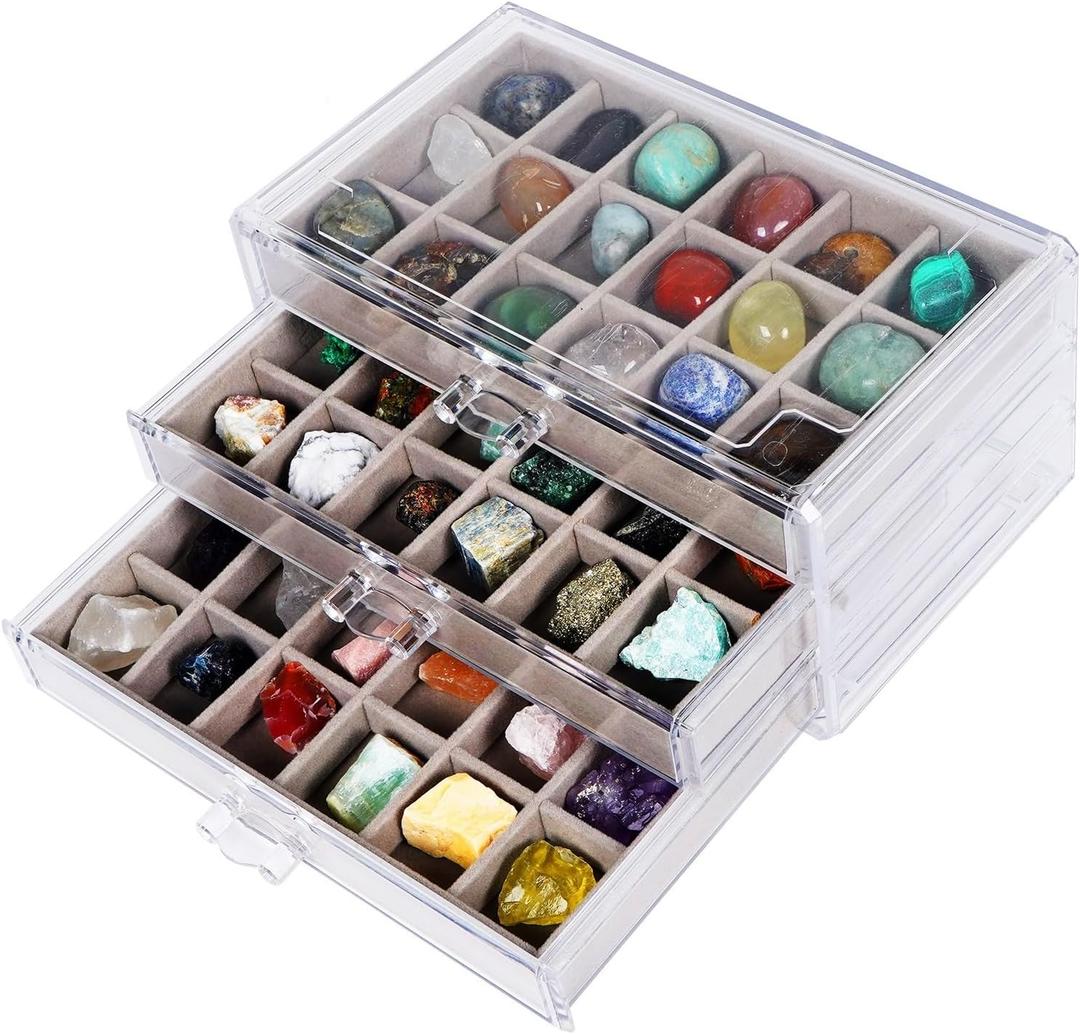 Acrylic Rock Collection Display Case Rock Collection Box for Kids Display Cases for Collectibles Crystal Display Case Holder Shadow Boxes Display Cases Display Cabinet Fossil Display Box
