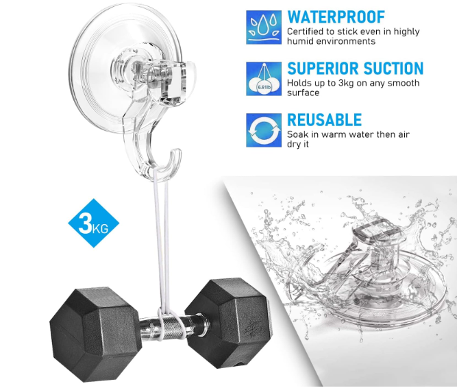 Quntis Suction Cup Hooks 3 Pack, Multi-Purpose Clear Shower Suction Hooks Waterproof Heavy Duty Wreath Hanger for Bathroom, Window, Towel, Shower Wall, Tile, Glass Door, Camper (Transparent)
