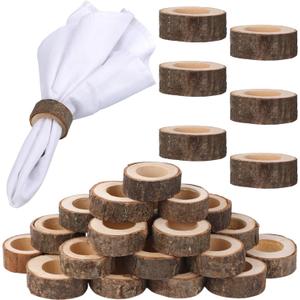 Set of 24 Wooden Bark Napkin Ring Handcrafted Wooden Napkin Holder Rustic Napkin Rings Buckles Party Gift Farmhouse Table Decoration for Dining Wedding Birthday, Everyday