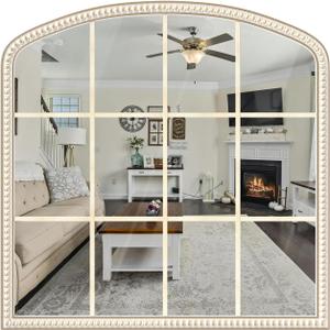 HOITUZYUS 36x36 Inch Wooden Wide Arched Mirrors for Wall with Window Girds, Large Farmhouse Decorative Mirror for Living Room, Entryway, Hallway, Fireplace, Bathroom