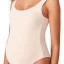 POSHDIVAH Women's Maternity Bodysuits Scoop Neck Sleeveless Tank Tops Stretchy Shapewear Soft Pregnancy Jumpsuits (Medium, Beige)