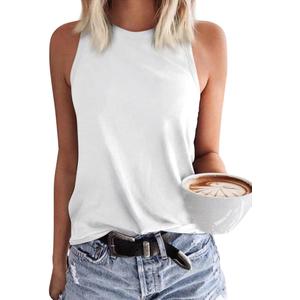Langwyqu Womens' Crewneck Sleeveless Summer Casual Loose Fit Basic Shirts (Medium, White)
