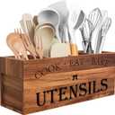 Suli Acacia Wood Utensil Holder for Kitchen Counter,Extra Large Utensils Holder with 4 Compartments,Caddy Organizer for Countertop, Farmhouse Kitchen Decor, Rustic Cooking Utensil