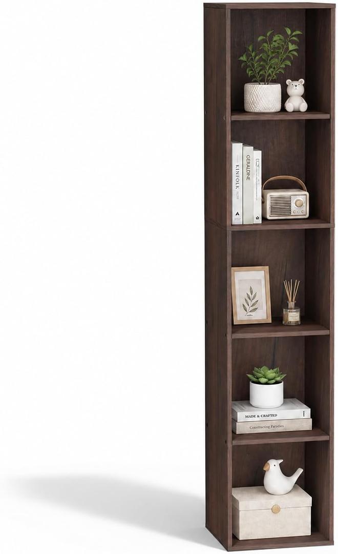5 Cube Walnut Book Shelf, Tall Bookcase for Home Office Bedroom Living Room
