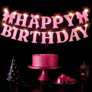 KatchOn, Pink Glitter Happy Birthday Banner with Lights - No DIY, 10 Feet | Happy Birthday Bow Banner | Birthday Decorations for Women, Girls | Pink Bow Birthday Decorations KatchOn, Pink Glitter Happy Birthday Banner with Lights - No DIY, 10 Feet | Happy Birthday Bow Banner | Birthday Decorations for Women, Girls | Pink Bow Birthday Decorations