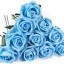 10 PCS Artificial Roses with Long Stems Silk Flowers Realistic Foam Flowers Fake Roses for Valentine's Day Home Wedding Decor(Light Blue)