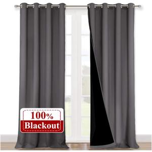NICETOWN 100% Blackout Blinds, Set of 2, 52 inches x 102 inches, Laundry Room Decor Window Treatment Curtains for Large Patio Sliding Door, Thermal Insulated Grey Curtains for Bedroom (52"W x 102"L (Pack of 2))
