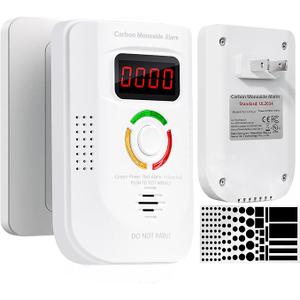 Carbon Monoxide Detectors,CO Detector Plug in Wall for Home/RV,Carbon Monoxide Alarm with Audible & Visual Alerts,Portable CO Monitor for Travel with 1-Pc Led Light Blocking Stickers