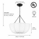 15.7" White Fabric Chandelier, Farmhouse Pendant Light for Dining Room