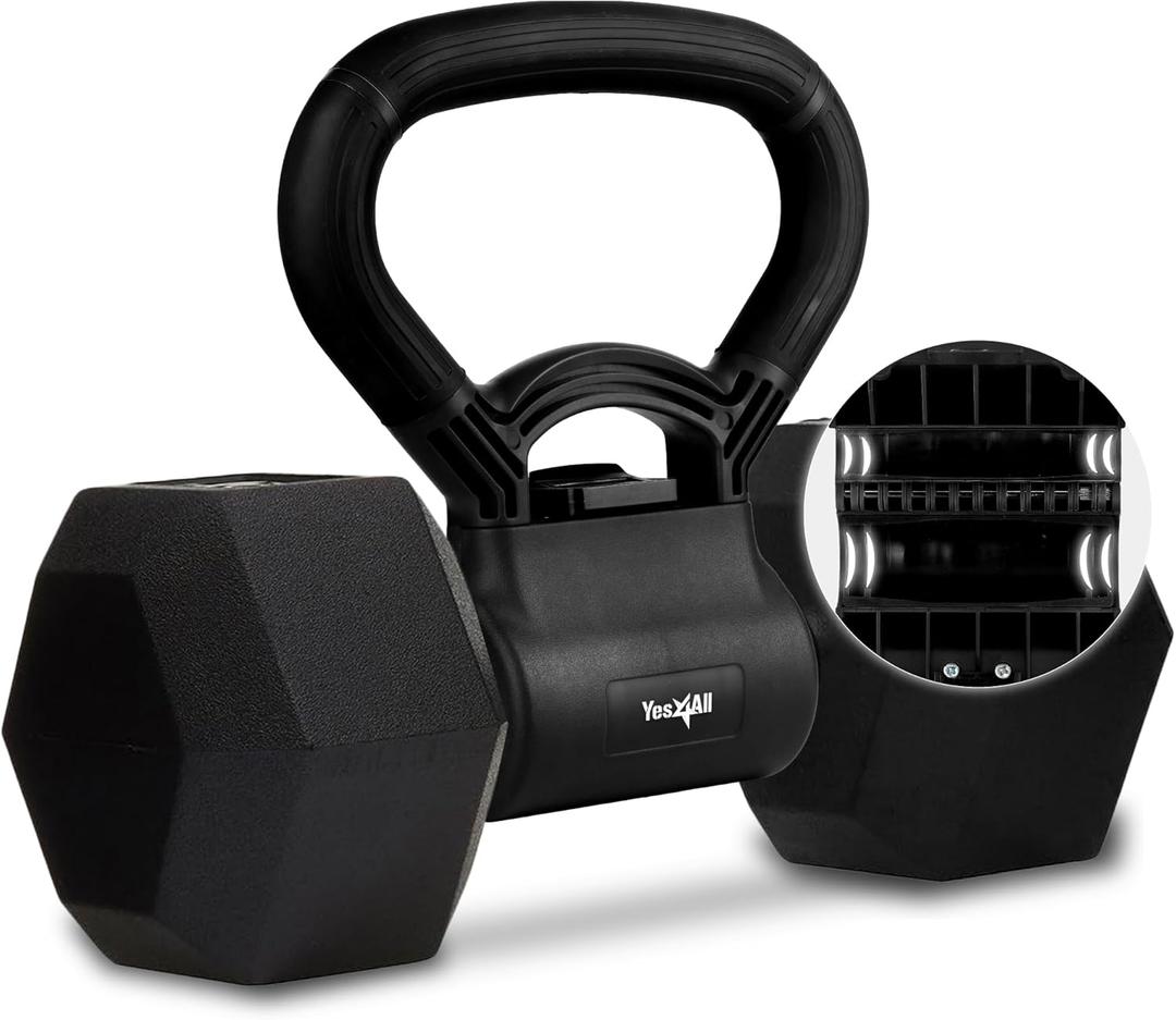 Yes4All Kettlebells Grip, Dumbbell Grip Handle, Convert Dumbbells into Kettlebell for Home Gym, Kettlebell for Weights Plate (A. Full Black Upgraded)