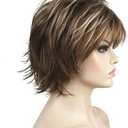 Lydell Short Layered Shaggy Full Synthetic Wig Wigs 12TT26 Brown Highlights