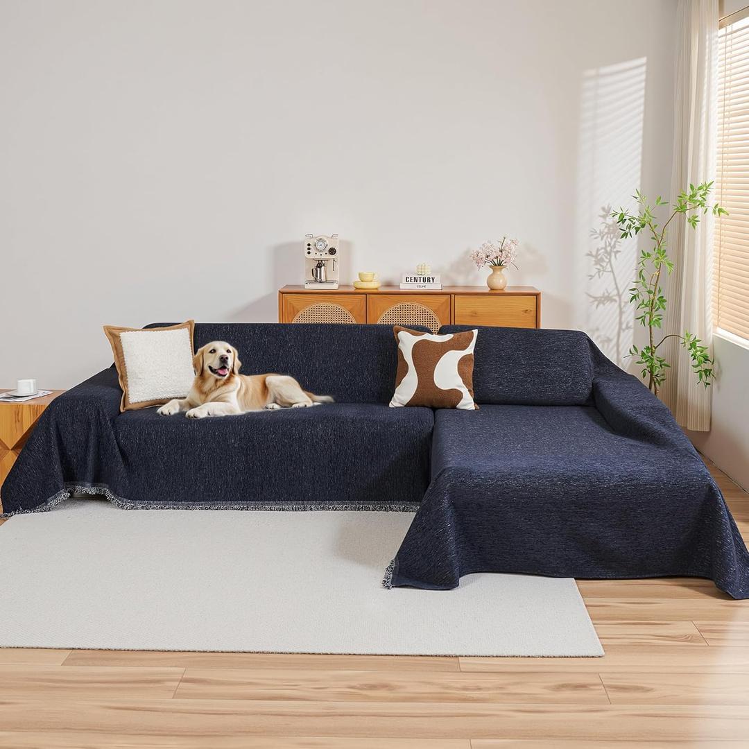 MYSKY HOME Couch Cover for Sectional Sofa, 2 Pieces Couch Covers for L Shape Sofa Cover, Furniture Protector for Pets, Kids, Sofa Slipcover for 2-3 Cushion Couch (71"x102"+71"x118", Navy Blue)