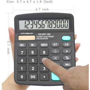 Calculators, BESTWYA Large Button Desk Calculator (Black, Pack of 2) | 12-Digit Dual Power Angled LCD Display Handheld Desktop Feature for Office, School, Home