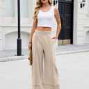 Tanming Womens Wide Leg Pants Cotton Stretchy High Waisted Palazzo Pants Daily Workout Wear Lounge Sweatpants with Pockets (Apricot-XS)