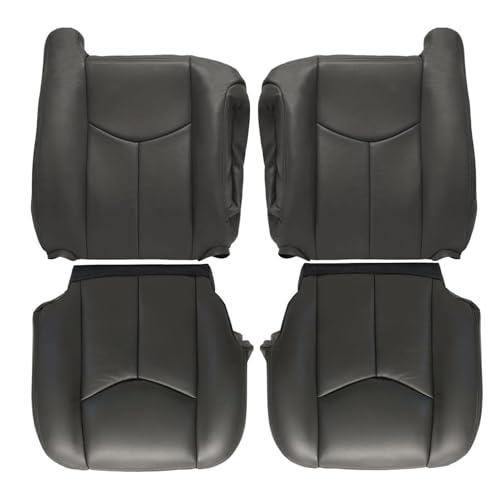 GXARTS Driver and Passenger Side Bottom and Top Lean Back Replacement Leather Seat Cover Dark Gray #692 or 69i Fit for Chevy Silverado Avalanche Tahoe Suburban GMC Sierra Yukon XL 2003 2004 2005 2006