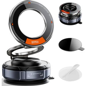 BOCLOUD Upgraded Suction Cup Phone Mount 360 Zinc Alloy Phone Stand Vacuum Magnetic Car Holder for MagSafe Mount 98 LBS Ultra Accessories for iPhone 16 15 14 13 12 Android (Gunmetal)