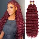 Eerya Long Curly Braiding Hair 18 Inch 2 Packs Burgundy Ocean Wave Crochet Hair for Black Women Deep Wave Braiding Hair for Boho Braids (18 inch, BUG)