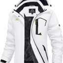 MAGCOMSEN Womens Ski Jacket Waterproof Insulated Snow Jacket Warm Windproof Winter Coats with Hood Fleece Lined Jacket (Large, White)