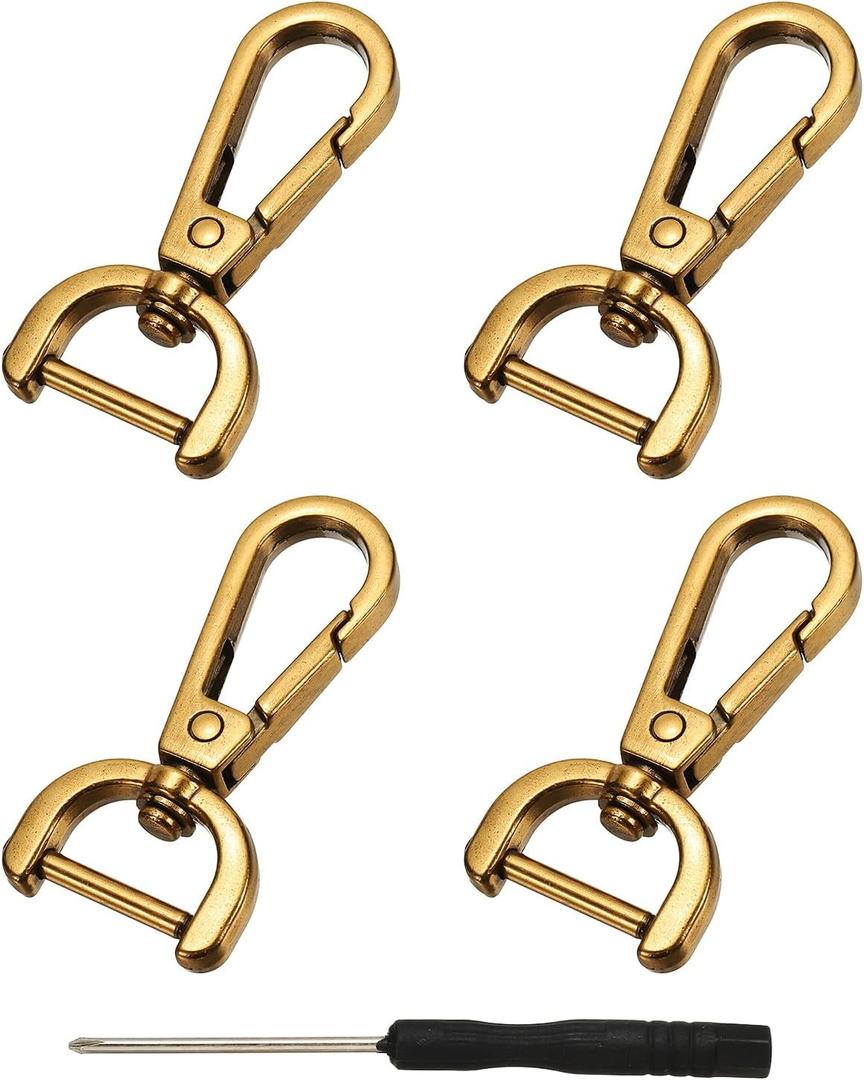 YELARXI Swivel Clasps Hook, 5/8 Inch ID Detachable Snap Hook W/Screw Bar D Ring Claw Clasp with Screwdriver Fit for Lanyard Bag Leather Craft Purse Hardware DIY Bag (4 Pack, Dark Gold)