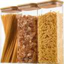 71oz Rectangle Airtight Glass Storage Containers with Bamboo Lids (Set of 3), Square Food Storage Jar, Pantry Organizers for Sugar, Flour, Spaghetti and Coffee beans (with Black Lable)