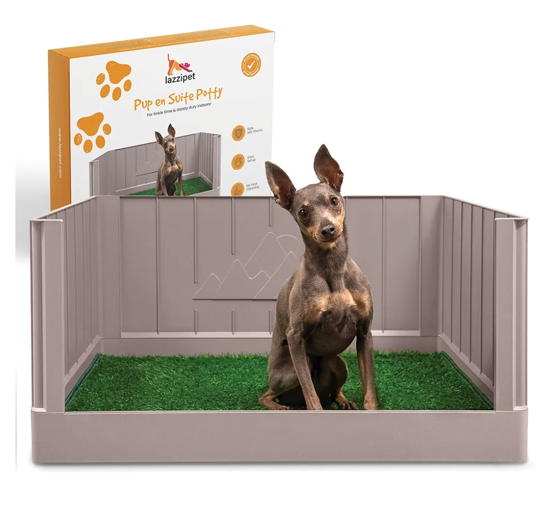 Pup en Suite Potty - Dog Toilet/Pee Pad Tray with Four Walls + Turf Patch - Indoor Potty Tray for Potty Training & Lazy Days - Easy to Build Pee Pad Holder Dog Litter Box Indoor