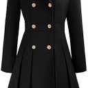 GRACE KARIN 2024 Women's Fashion Trench Coat Notch Lapel Double Breasted Thick A Line Pea Coats Jacket with Pockets Black XL