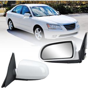 Left Driver Side Mirror Compatible with Hyundai Sonata 2006 2007 2008 2009 2010 Power Glass Manual Folding Heated White (5 Pin) Replace HY1320149 | 87610-0A000