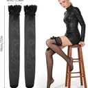 2 Pcs Black Lace Thigh High Stockings, Sheer Lace Top Thigh High Stockings with Bow Design Style Over the Knee Highs Thighs for Women 1 Pair (Black, One Size Fits Most) (Black)
