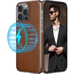 LOHASIC for iPhone 15 Pro Case Leather  Soft Luxury Magnetic Cover Compatible with MagSafe Accessories, Classic Minimalist Designer i Phone 15 Pro Phone Case for Business Men Women, Brown