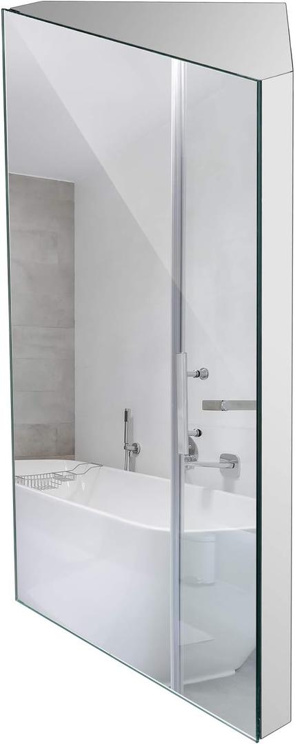 24-inch Corner Medicine Cabinet with Mirror - Wall-Mounted Bathroom Storage Cabinet, 304 Stainless Steel, 3 Shelves, Space-Saving Design, 13 Inches X 8 Inches X 24 Inches