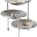MyGift 3 Tier Jewelry Dish Organizer, 4 Inch Hammered Silver Metal Dishes and Stand, Decorative Ring Tray Jewelry Holder Display Tower for Earrings Necklace Bracelet - Handcrafted in India