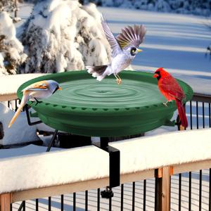 Daoeny Heated Bird Bath for Deck Railing, Upgraded 100W Heated Bird Baths for Outdoors Thermostat Control, Heated Bird Bath for Outside Winter Garden Yard Patio Decor (Green)